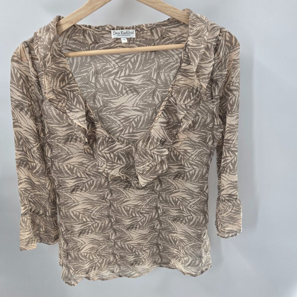 Dea Kudibal Copenhagen Peach Brown Leaf Sheer Lightweight Blouse Size Small